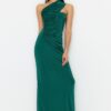 Trendyol Emerald Green egyvállas shirring részletes estélyi ruha