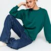 Trendyol Emerald Relaxed Fit Basic Raglan Sleeve Crew nyakú kötött pulóver