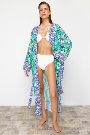 Trendyol Ethnic Patterned Belted Maxi Woven Beach Kimono&Caftan