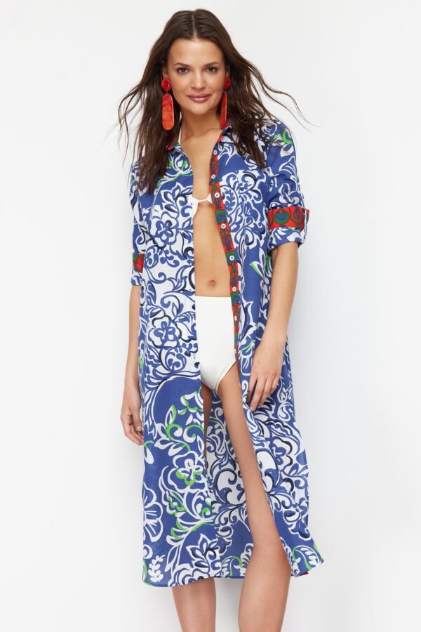 Trendyol Ethnic Patterned Midi Woven Beach Kimono&Caftan