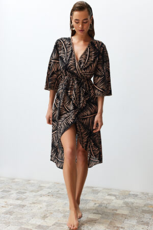 Trendyol Ethnic Patterned Midi Woven Flounce 100% Cotton Beach Dress