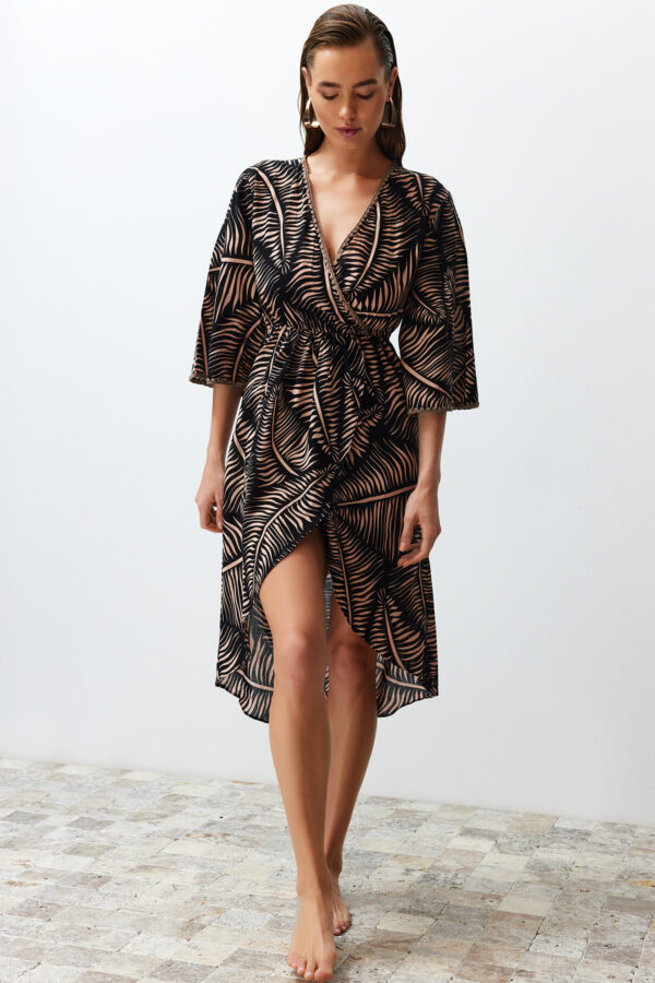 Trendyol Ethnic Patterned Midi Woven Flounce 100% Cotton Beach Dress