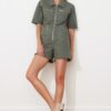 Trendyol Farmer Rövidnadrág Jumpsuit KHAKI derékgumi