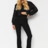 Trendyol Fekete Belső Hasított Magas Derék Interlock Kötött leggings Nadrág