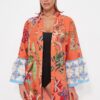 Trendyol Floral Pattern Belted Mini-Weave 100% Cotton Kimono & Caftan