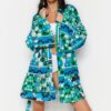 Trendyol Floral Pattern Belted Mini Woven 100% Cotton Kimono & Kaftan