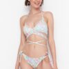 Trendyol Floral Pattern Bikini Top With Tie Detailed