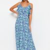 Trendyol Floral Pattern Maxi Woven Flounce Beach Dress