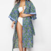 Trendyol Floral Patterned Belted Maxi Woven Ribbon Accessory Beach Kimono&Caftan