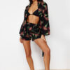 Trendyol Floral Patterned Belted Weaving 100% Cotton Kimono Shorts Beach Set