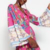 Trendyol Floral Patterned Mini Woven Flounce 100% Cotton Beach Dress