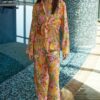 Trendyol Floral Patterned Woven Shirt Trousers Beach Set