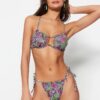 Trendyol Floral mintás nyakkendős magas szárú bikini alsó