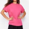 Trendyol Fuchsia 100% Cotton Crew Neck Oversize/Wide Pattern Knitted T-Shirt