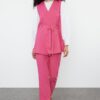 Trendyol Fuchsia Accessory Detailed Woven Fabric Vest Trousers Top and Bottom Set