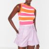 Trendyol Fuchsia Color Block Knit Blouse
