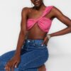Trendyol Fuchsia Crop Knitted Textured Bustier