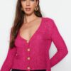 Trendyol Fuchsia Crop V nyaki kötöttáru kardigán