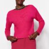 Trendyol Fuchsia Crop puha textúrájú alap kötöttáru pulóver