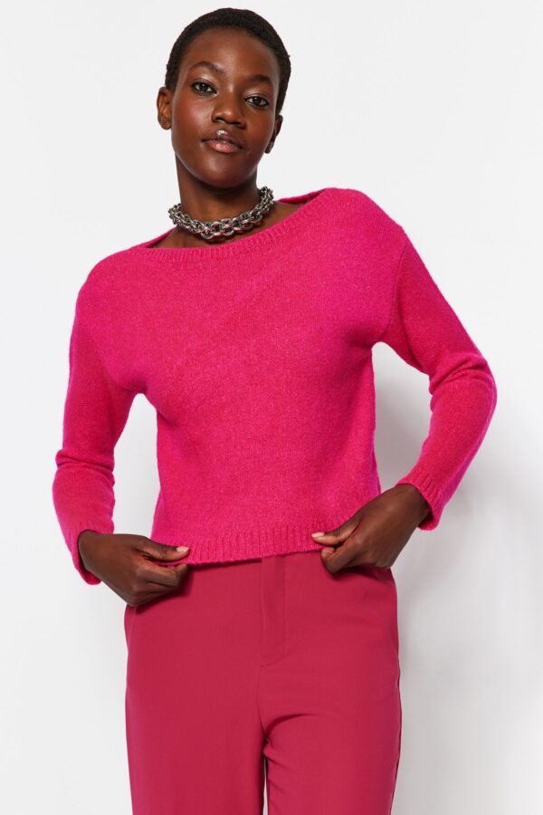 Trendyol Fuchsia Crop puha textúrájú alap kötöttáru pulóver