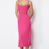Trendyol Fuchsia Cut Out Detailed Slit Body Fitted Strap Midi Flexible Knitted Pencil Dress