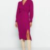 Trendyol Fuchsia Double-breasted Slit Detailed Midi Woven Dress