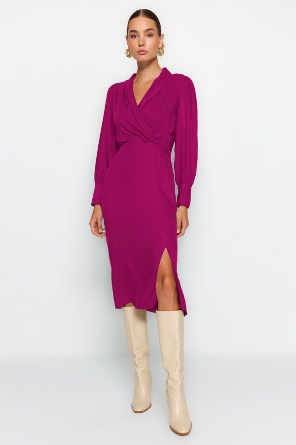 Trendyol Fuchsia Double-breasted Slit Detailed Midi Woven Dress