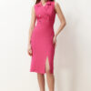 Trendyol Fuchsia Fitted Button Detailed Slit Midi Pencil Skirt Woven Dress