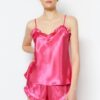 Trendyol Fuchsia Frilled Rope Strap Satin Shorts Woven Pajama Set