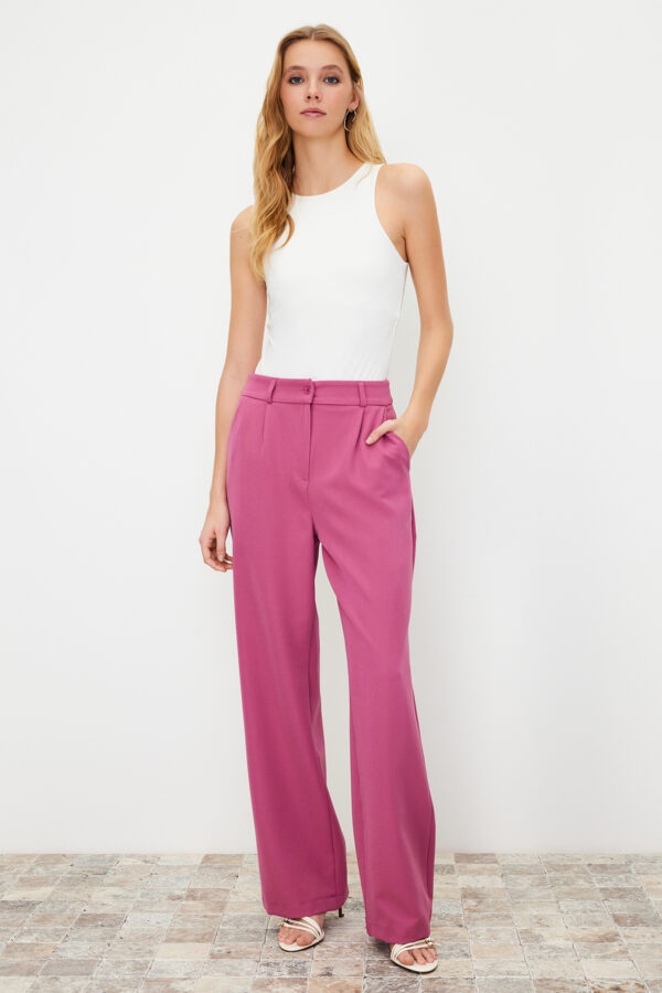 Trendyol Fuchsia High Waist Wide Leg Pleated Woven Trousers