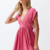 Trendyol Fuchsia Mini Woven Cut Out/Window Linen Blend Beach Dress