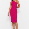 Trendyol Fuchsia One Shoulder A-Line Midi Smart Crepe Strap Knitted Dress