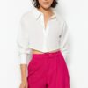 Trendyol Fuchsia Pleated Mini High Waist Crepe Knitted Shorts