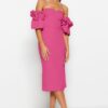 Trendyol Fuchsia Rose Accessory Detailed Woven Elegant Evening Dress