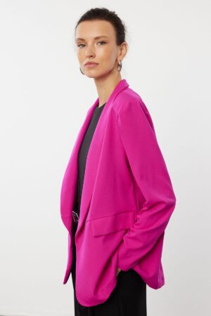 Trendyol Fuchsia Shawl Collar Regular/Regular Pattern Woven Blazer Jacket