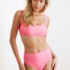 Trendyol Fuchsia Texturált magas derék bikini alsó