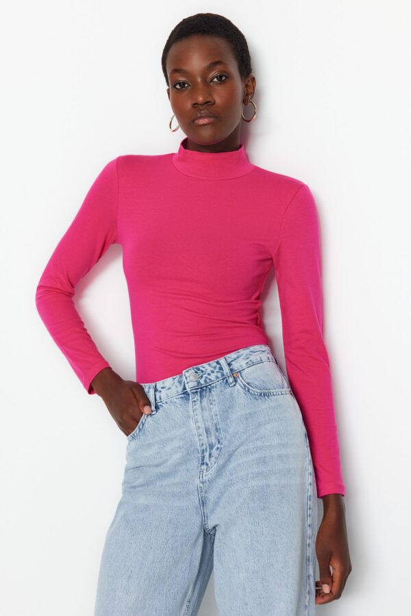 Trendyol Fuchsia Turtleneck Snap Knitted Bodysuit