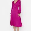 Trendyol Fuchsia V-nyakú szatén estélyi ruha