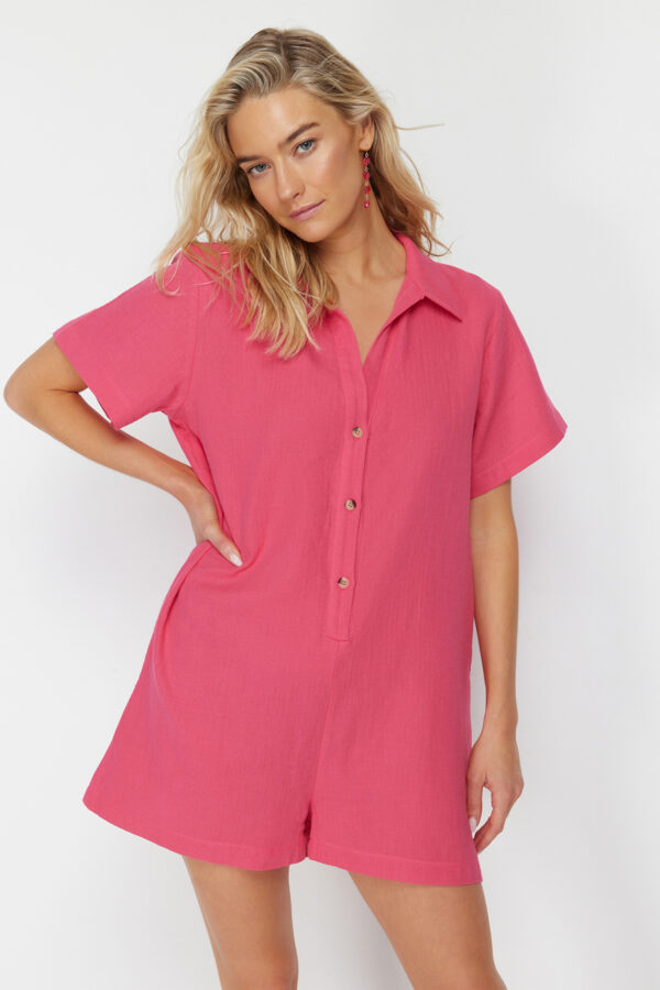 Trendyol Fuchsia Wide Pattern Woven Muslin Beach Jumpsuit