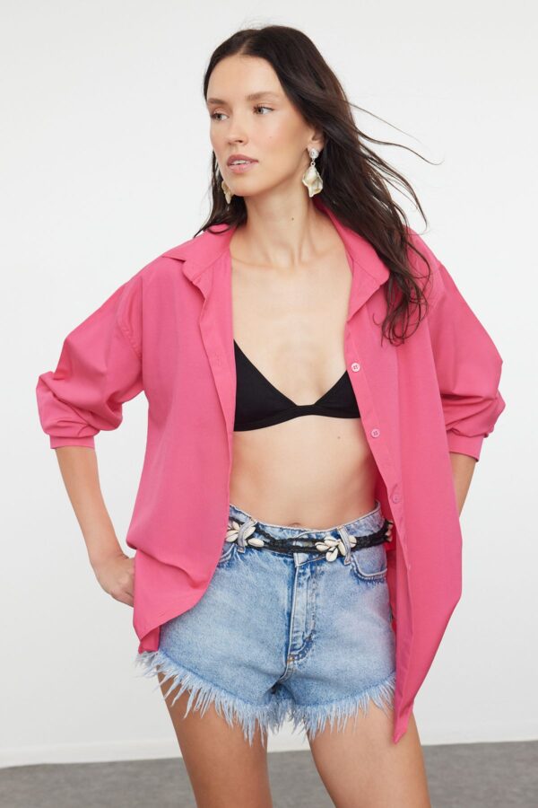 Trendyol Fuchsia Woven Beach Shirt