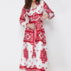 Trendyol Fuchsia Woven Satin Patterned Shirt Evening Dress