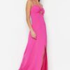Trendyol Fuchsia bélelt kötött estélyi ruha ablakkal / kivágott részletekkel