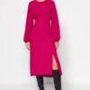 Trendyol Fuchsia derék midi terjedelmes ujjú részletes szőtt ruha