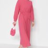 Trendyol Fuchsia öves elülső pamut szövött ruha