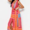 Trendyol Geometric Patterned Belted Maxi Weave Ruffled Beach Dress