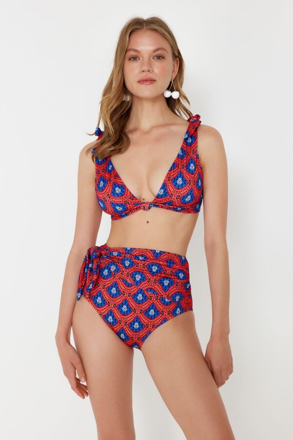 Trendyol Geometric Patterned Tie High Waist Hipster Core Bikini Bottom