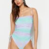 Trendyol Gradient Patterned Strapless Draped Glitter High Leg Regular Swimsuit