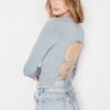 Trendyol Gray Back Detailed Fitted Crew Neck Flexible Crop Knitted Blouse