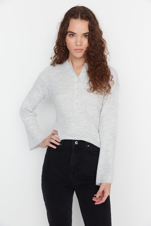 Trendyol Gray Button Detailed Knitwear Sweater