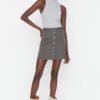 Trendyol Gray Button Detailed Mini Woven Skirt